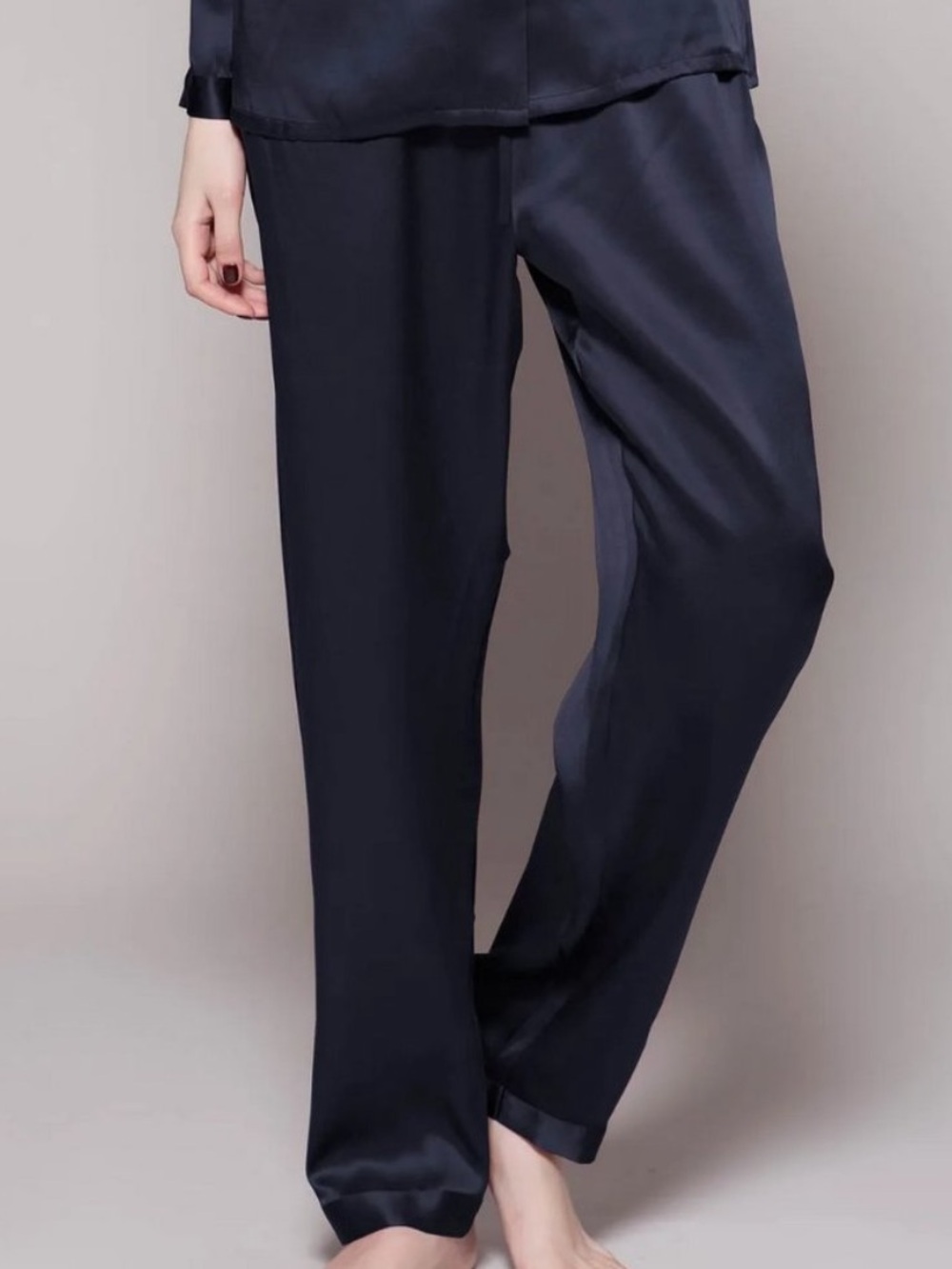 LilySilk 100% Silk Pajama Pants Navy Blue Large
